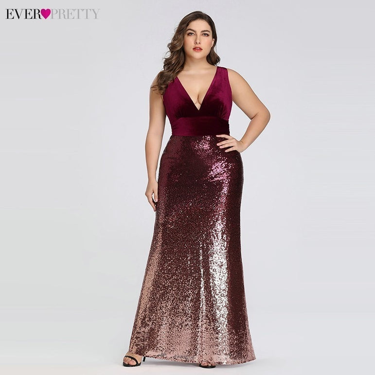 Plus Size Evening Sexy V-Neck Sleeveless Dress