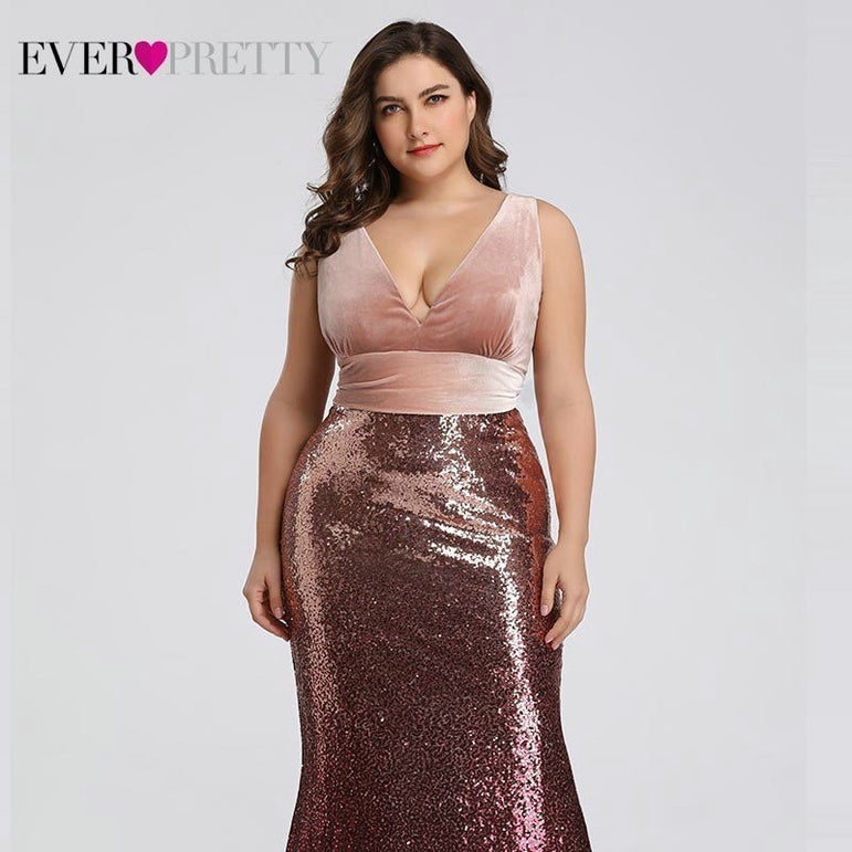 Plus Size Evening Sexy V-Neck Sleeveless Dress