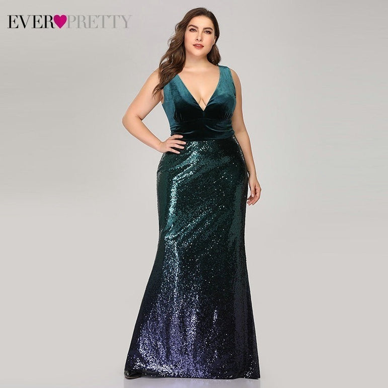 Plus Size Evening Sexy V-Neck Sleeveless Dress