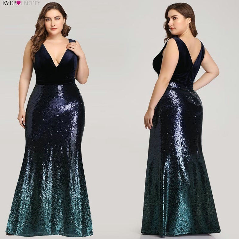 Plus Size Evening Sexy V-Neck Sleeveless Dress