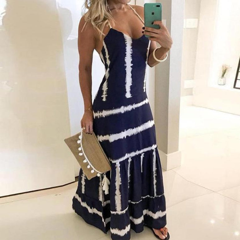 Colors Summer Sexy Boho Bow Maxi Dress