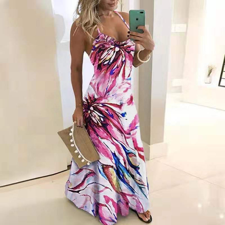 Colors Summer Sexy Boho Bow Maxi Dress