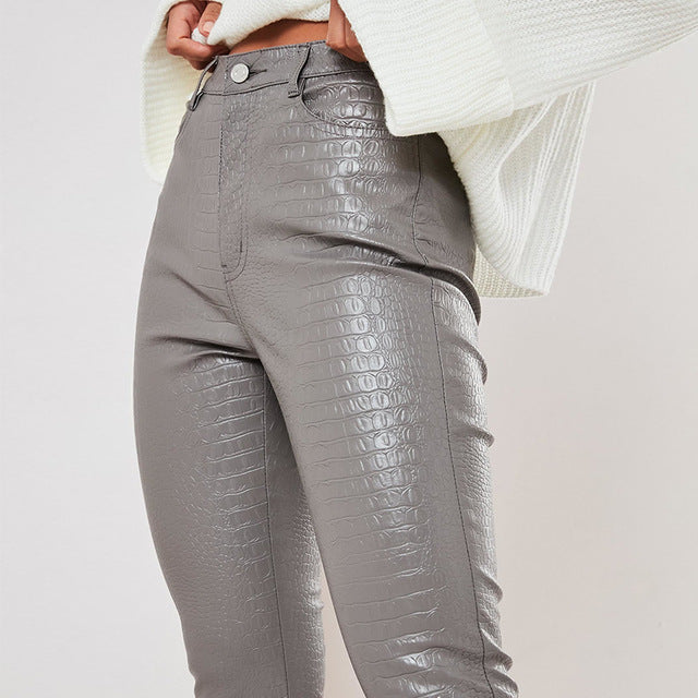 High Waist Pencil Faux Leather Pants Trousers