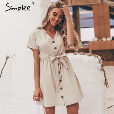 Simplee Vintage button women dress