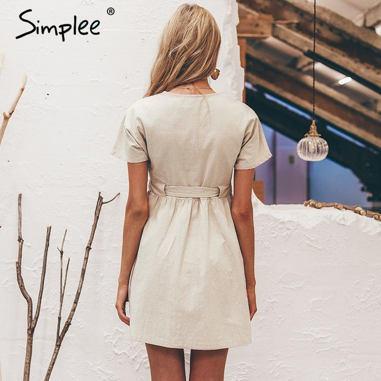 Simplee Vintage button women dress