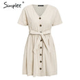 Simplee Vintage button women dress