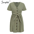 Simplee Vintage button women dress