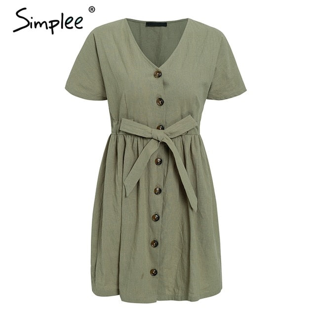 Simplee Vintage button women dress