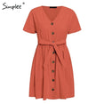 Simplee Vintage button women dress