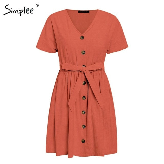 Simplee Vintage button women dress