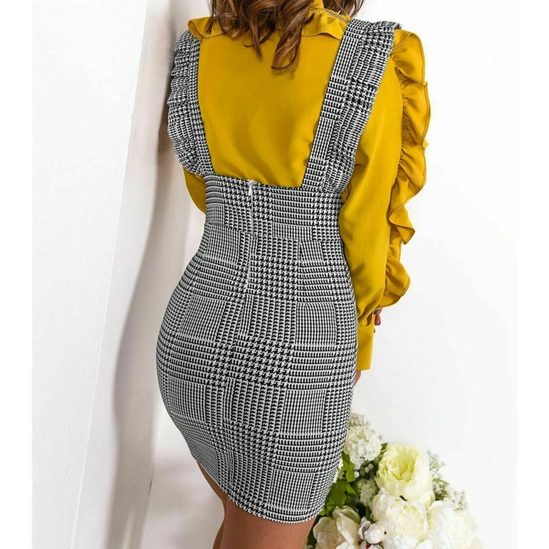 Frill Ruffle Pinafore High Waist Party Mini Dress