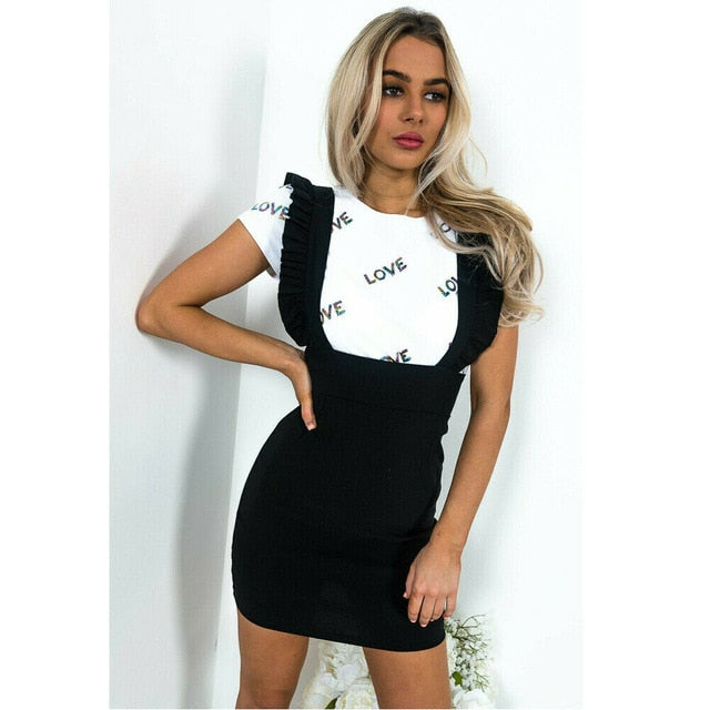 Frill Ruffle Pinafore High Waist Party Mini Dress