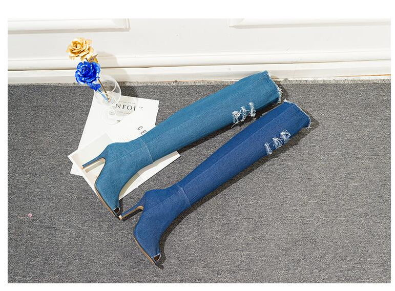 High Heels Women Shoes Tassel Jean Boat