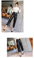 New Women PU Leather Belted High Waist Pants