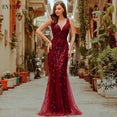 Burgundy V-Neck Mermaid Sequined Formal Dresses