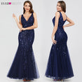 Burgundy V-Neck Mermaid Sequined Formal Dresses