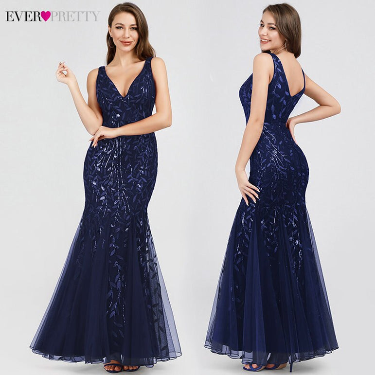 Burgundy V-Neck Mermaid Sequined Formal Dresses