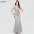 Burgundy V-Neck Mermaid Sequined Formal Dresses