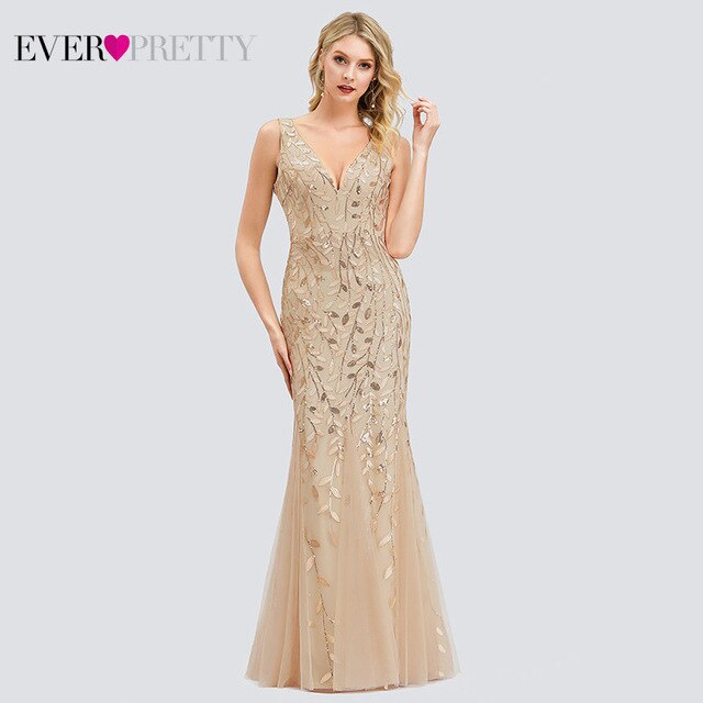 Burgundy V-Neck Mermaid Sequined Formal Dresses