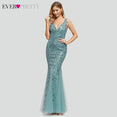Burgundy V-Neck Mermaid Sequined Formal Dresses