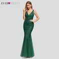 Burgundy V-Neck Mermaid Sequined Formal Dresses