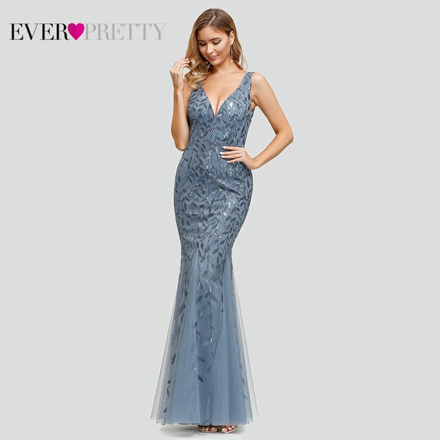 Burgundy V-Neck Mermaid Sequined Formal Dresses