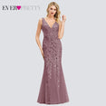 Burgundy V-Neck Mermaid Sequined Formal Dresses